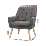 Artiss Armchair Linen Fabric Grey Charcoal - Front View
