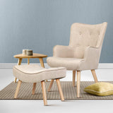 Artiss Armchair Set with Ottoman Beige Lansar - Close-Up Angle