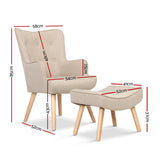 Artiss Armchair Set with Ottoman Beige Lansar - Front View