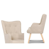Artiss Armchair Set with Ottoman Beige Lansar - Side View