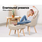 Artiss Armchair Set with Ottoman Beige Lansar