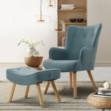 Artiss Armchair Set with Ottoman Blue Lansar - Close-Up Angle