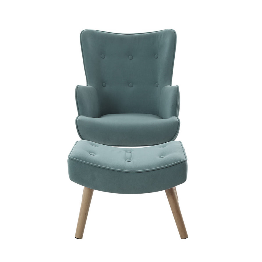 Artiss Armchair Set with Ottoman Blue Lansar, image 4