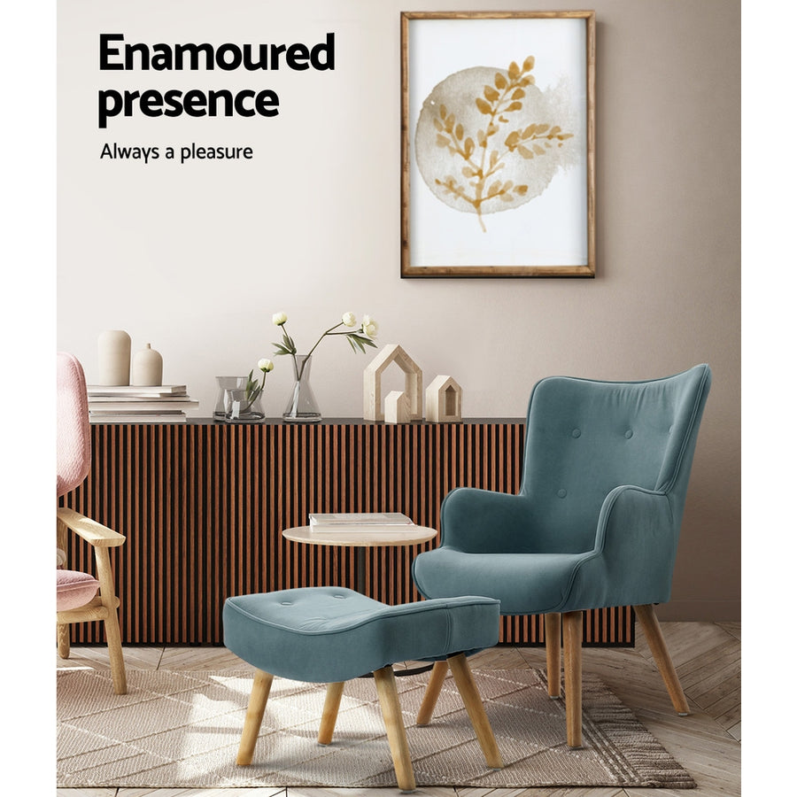 Artiss Armchair Set with Ottoman Blue Lansar, image 5