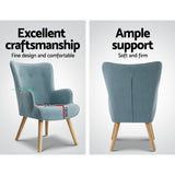 Artiss Armchair Set with Ottoman Blue Lansar - 45-Degree Angle