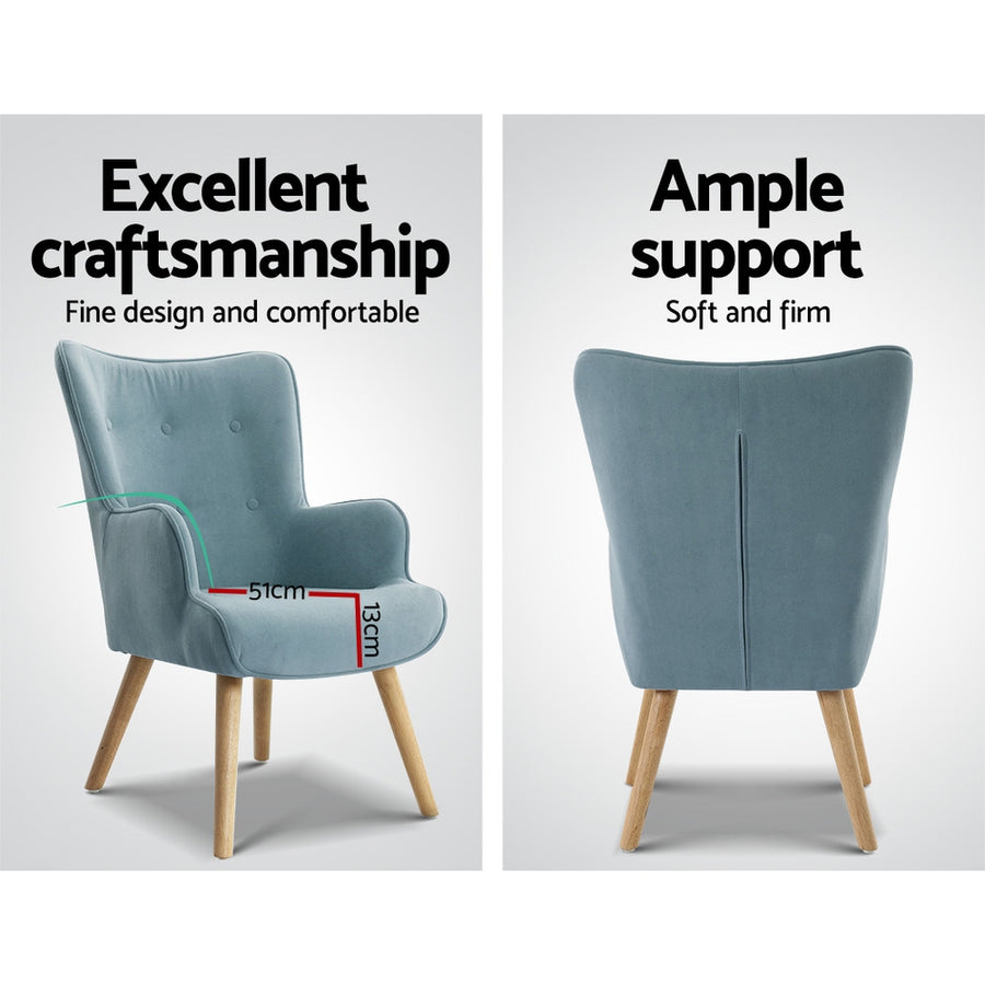 Artiss Armchair Set with Ottoman Blue Lansar, image 6