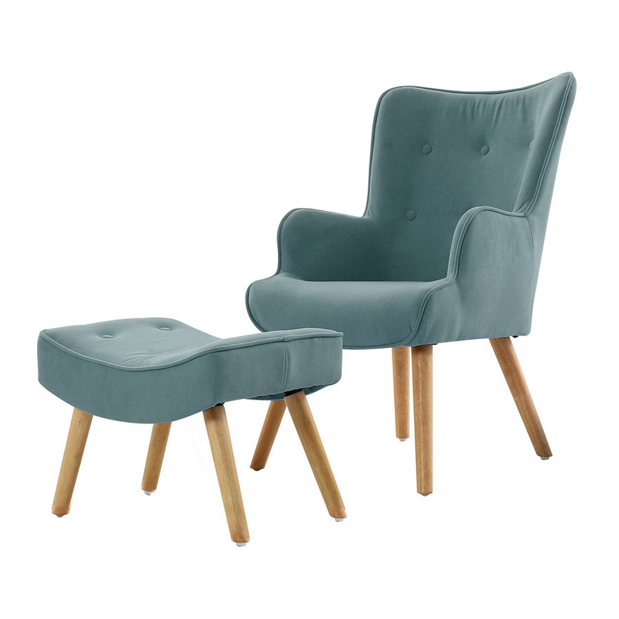 Artiss Armchair Set with Ottoman Blue Lansar, image 2