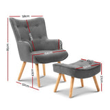 Artiss Armchair Set with Ottoman Grey Lansar - Front View