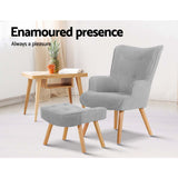 Artiss Armchair and Ottoman - Light Grey - Side View