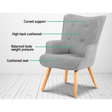 Artiss Armchair and Ottoman - Light Grey - 45-Degree Angle