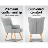 Artiss Armchair and Ottoman - Light Grey - Rear View