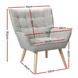 Artiss Armchair Lounge Chair Accent Chairs Sofa Linen Fabric Cushion Seat Grey - Front View
