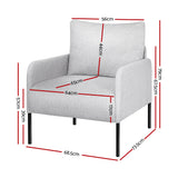 Artiss Armchair Accent Chair Pillow Fabric Grey - Front View