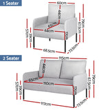 Artiss Armchair 4 Seater Sofa Set Pillow Gery Kane - Front View