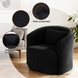Artiss Round Swivel Armchair Sherpa Fleece Black - 45-Degree Angle