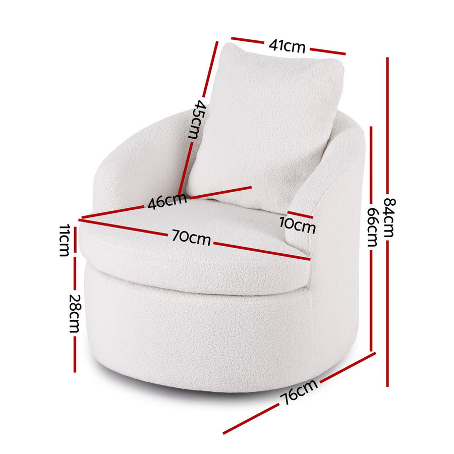 Artiss Round Swivel Armchair Extra Pillow White