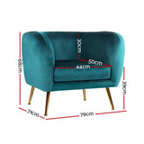 Artiss Armchair Lounge Sofa Arm Chair Accent Chairs Armchairs Couch Velvet Green - Front View