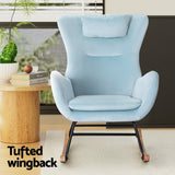 Artiss Rocking Chair Armchair Pillow Velvet Blue - 45-Degree Angle
