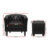 Artiss Armchair Set with Ottoman Black Ava - Front View