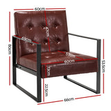 Artiss Armchair Lounge Chair Accent Chairs PU Leather Sofa Brown Metal Frame - Front View