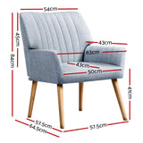 Artiss Armchair Fabric Blue Grey Sebastini - Front View