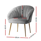 Artiss Armchair Velvet Grey Eloise - Front View