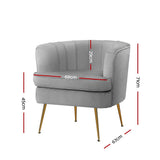 Artiss Armchair Lounge Accent Chair Armchairs Sofa Chairs Velvet Grey Couch - Front View