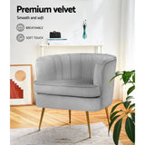 Artiss Armchair Lounge Accent Chair Armchairs Sofa Chairs Velvet Grey Couch - 45-Degree Angle