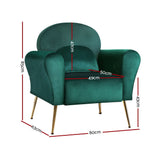 Artiss Armchair Green Velvet Caroline - Front View