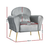 Artiss Armchair Lounge Chair Accent Armchairs Chairs Sofa Grey Velvet Cushion - Front View