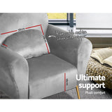 Artiss Armchair Lounge Chair Accent Armchairs Chairs Sofa Grey Velvet Cushion - 45-Degree Angle