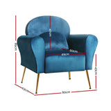 Artiss Armchair Lounge Chair Accent Chairs Armchairs Sofa Navy Velvet Cushion - Front View