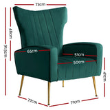 Artiss Armchair Green Velvet Kate - Front View