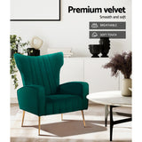 Artiss Armchair Green Velvet Kate - Rear View