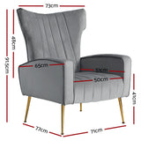 Artiss Armchair Grey Velvet Kate - Front View