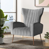 Artiss Armchair Grey Velvet Kate - Top-Down View
