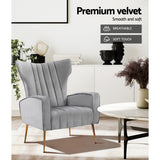 Artiss Armchair Grey Velvet Kate - 45-Degree Angle