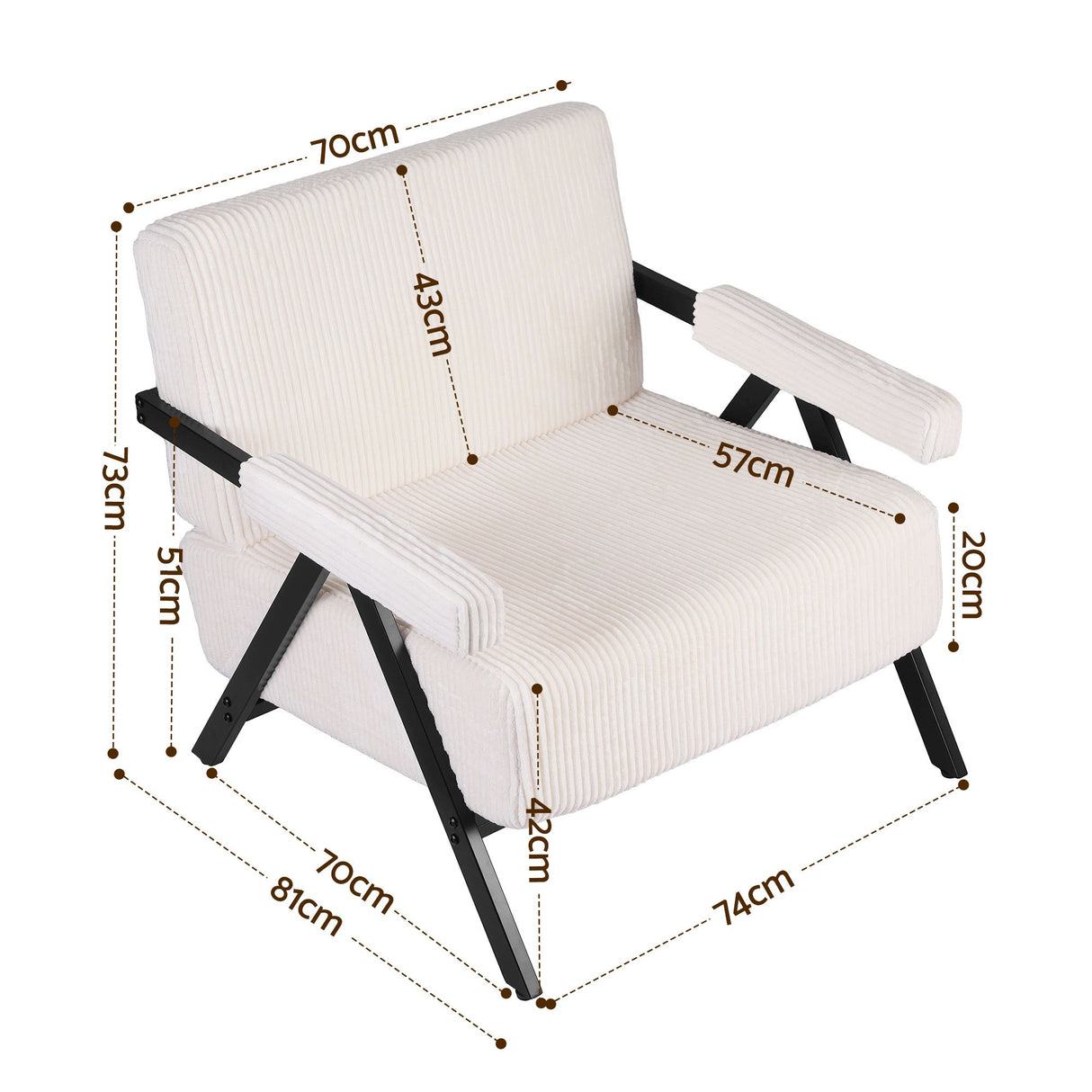 Artiss Compressed Armchair White Corduroy Accent Chair for Small Space