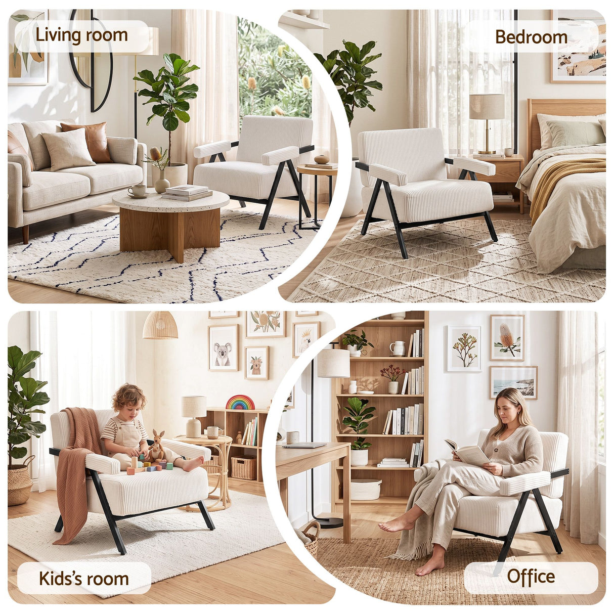 Artiss Compressed Armchair White Corduroy Accent Chair for Small Space