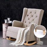 Artiss Rocking Chair Armchair Linen Fabric Beige Gaia - Close-Up Angle