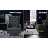 Artiss Rocking Chair Armchair Linen Fabric Charcoal Gaia - 45-Degree Angle