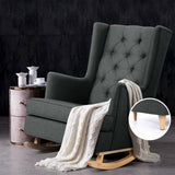Artiss Rocking Chair Armchair Linen Fabric Charcoal Gaia - Close-Up Angle