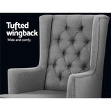 Artiss Rocking Chair Armchair Linen Fabric Grey Gaia - Side View