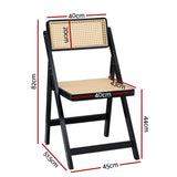 Foldable Black Rattan-Style Dining Chair with Wooden Frame