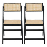 Artiss 2x Dining Chairs Wooden Rattan Foldable Black - Side View