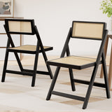 Artiss 2x Dining Chairs Wooden Rattan Foldable Black - Close-Up Angle