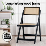 Artiss 4x Dining Chairs Wooden Rattan Foldable Black - 45-Degree Angle