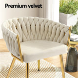 1 Artiss Dining Chair Velvet Armchair Beige - Rear View