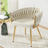 1 Artiss Dining Chair Velvet Armchair Beige - Close-Up Angle
