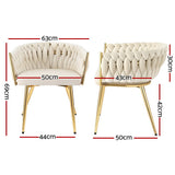 1 Set of 2 Artiss Dining Chairs Velvet Armchair Beige - Front View